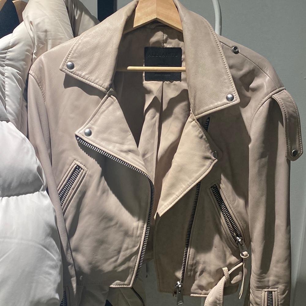 Lilac Balfern ALL SAINTS REAL LEATHER COAT good condition